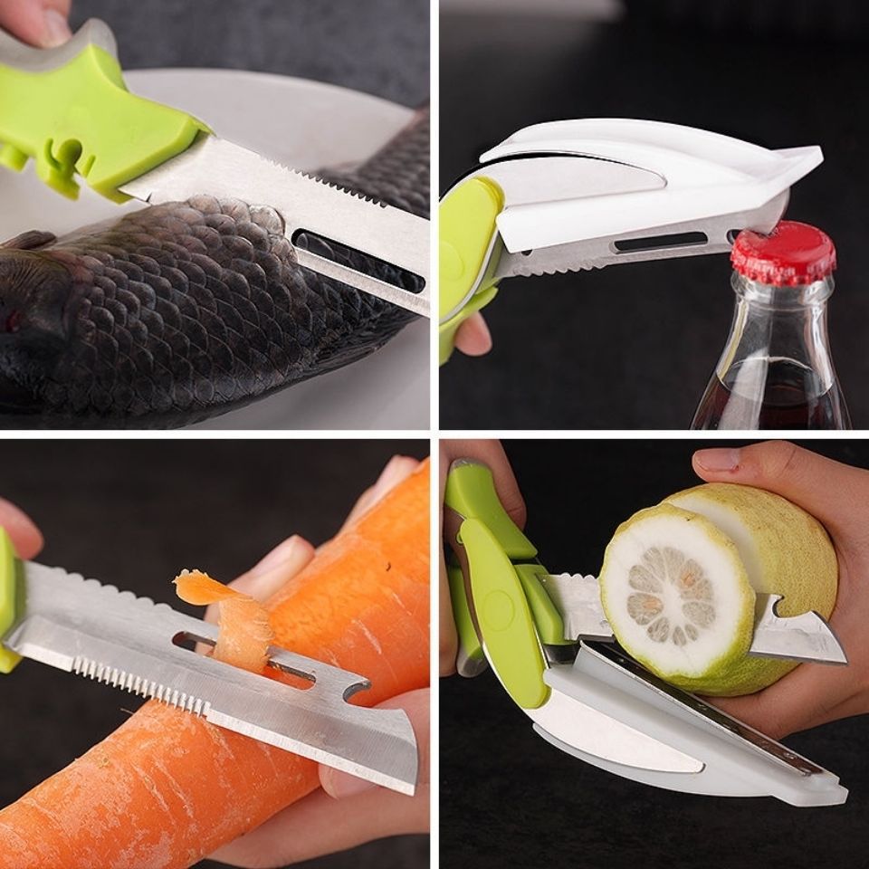 Stainless steel smart scissors six-in-one multi-functional kitchen fruit and vegetable scissors, chicken bone scissors, camping and picnic vegetable cutting scissors details Picture