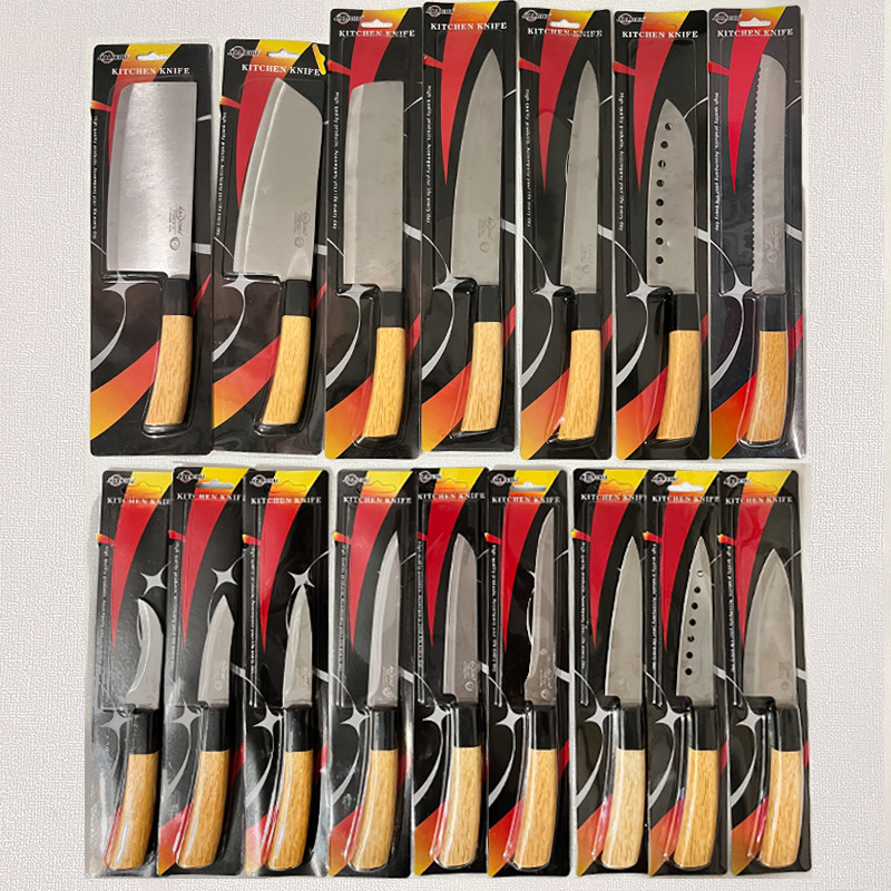 Yangjiang in-stock banana handle kitchen knife set, plastic handle fruit knife set, kitchen knife and chef knife 16-piece set full figure
