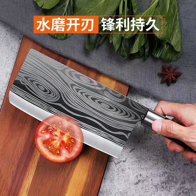 Damascus kitchen knife, pork knife, traveling steel kitchen knife, slicing knife, chef's knife, pork knife, forging and bone-cutting knife Specification drawing