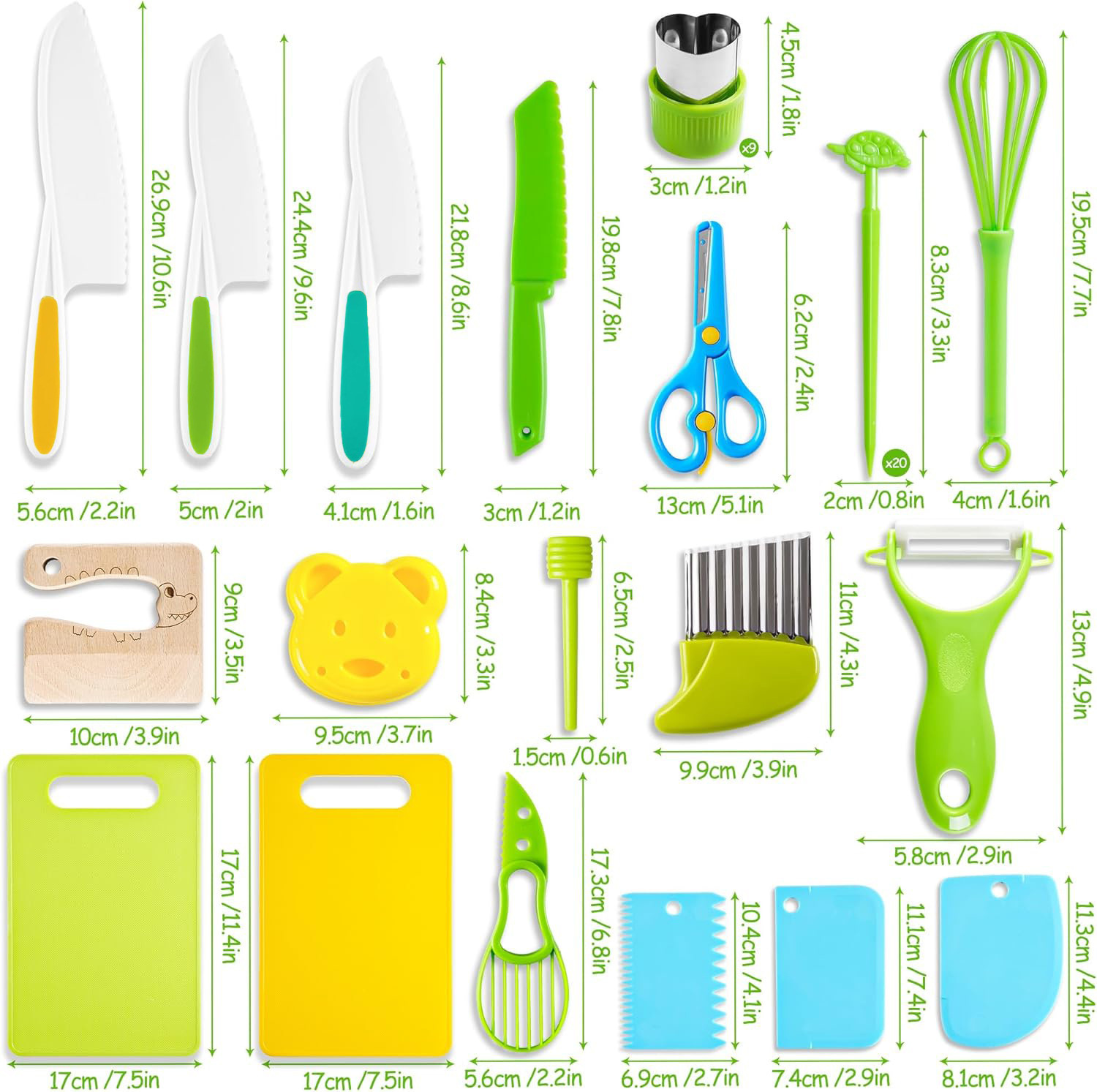New children's fruit knife tool set, scissors, cutting board, fruit, vegetable and potato cutter, plastic children's safety knife Item Picture