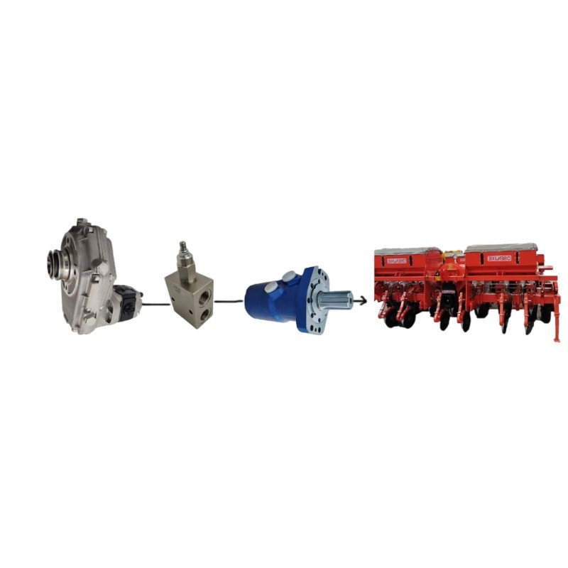 The gearbox of the hydraulic drive fan system of the seeder full figure
