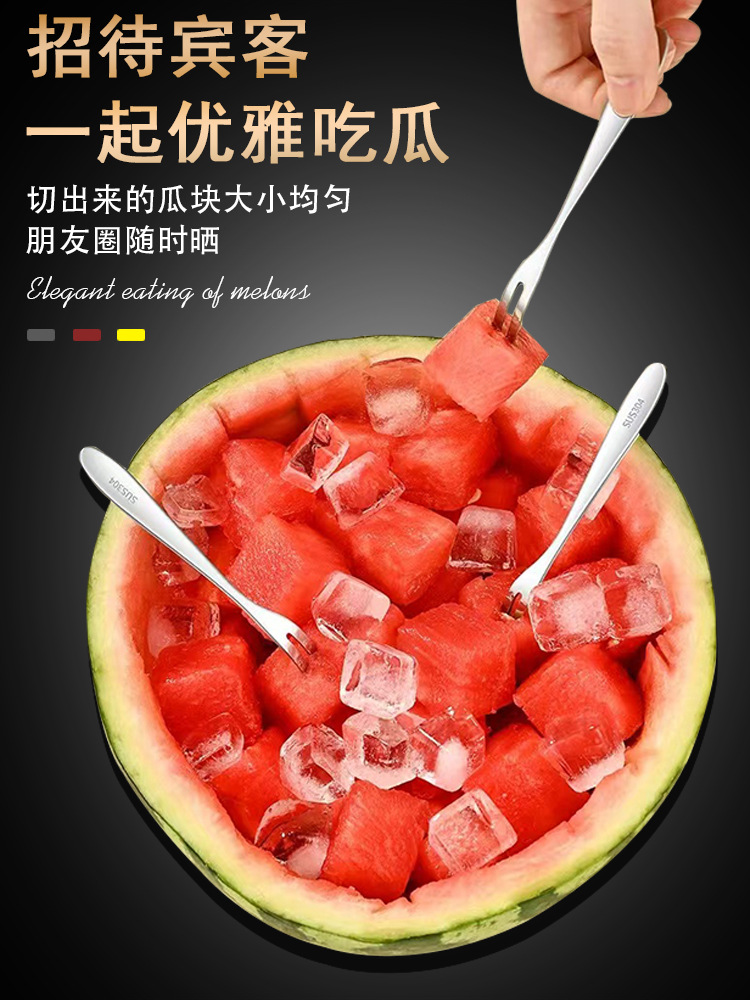 Factory wholesale 304 stainless steel watermelon slicer, household fruit fork, watermelon dicing, cutting into pieces, and flesh removal Item Picture