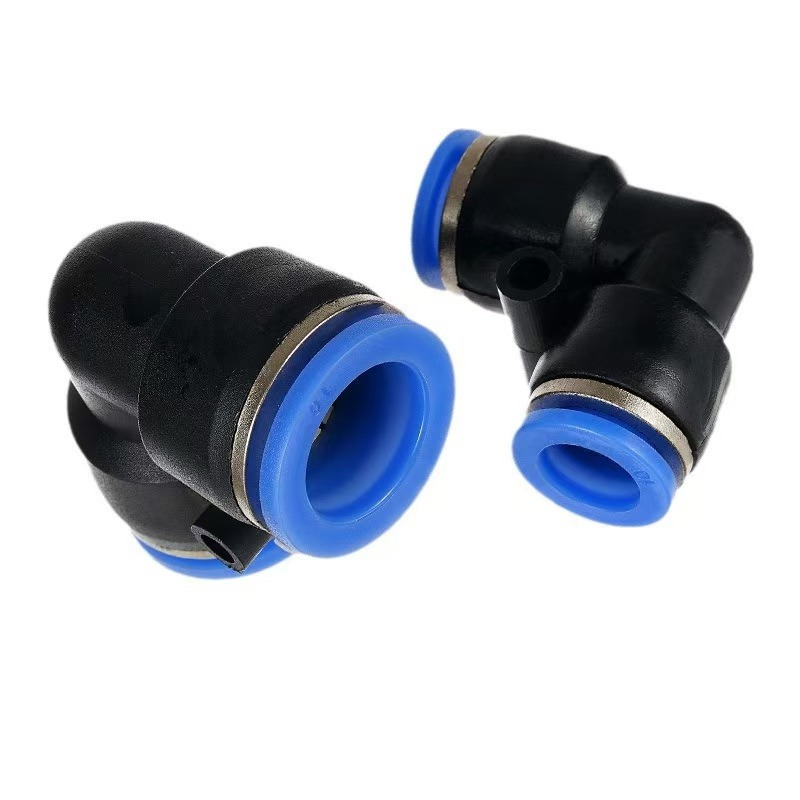Factory direct sales and wholesale of pneumatic quick connectors PV4/6/8 right-angle 90-degree plastic air pipe elbows L-shaped two-way Specification drawing