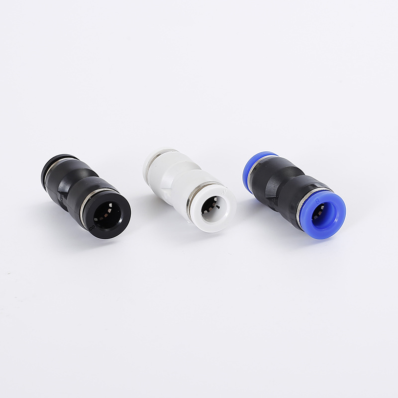 PU straight-through connector, plastic pneumatic quick plug connector, black, white and blue PU4/6/8/10, simple and quick installation Specification drawing