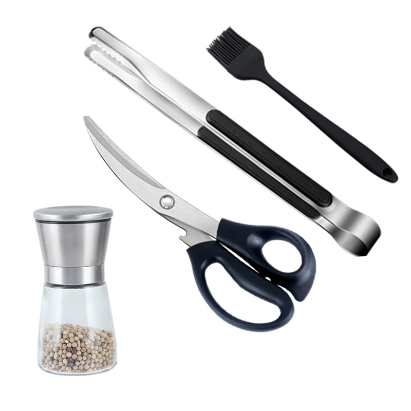 Stainless steel barbecue scissors and clips set, Korean cooking scissors, kitchen scissors, home steak scissors, barbecue set Item Picture