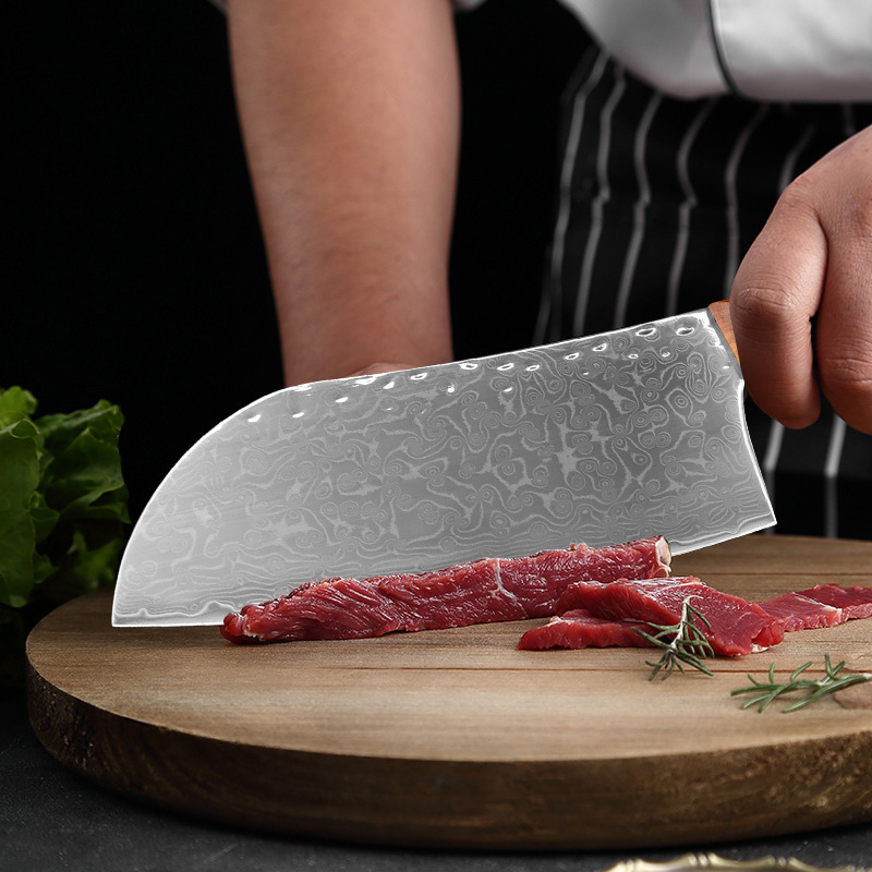 Damascus steel kitchen knife, slicing knife, household lady's meat slicing knife, cooking knife, Western chef's knife, fruit knife Application Scenario