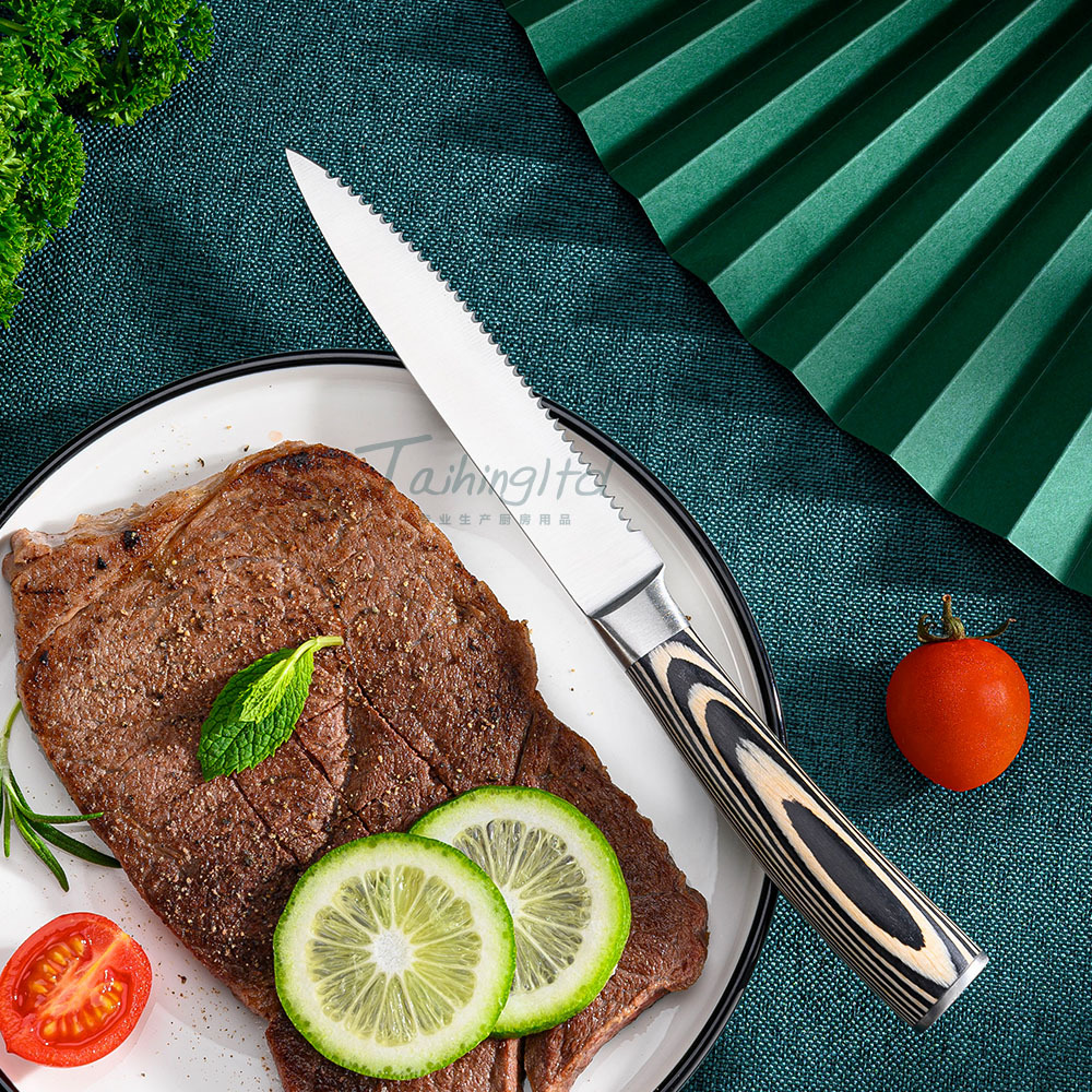 New product 6pcs stainless steel set Western Steak knife, Nordic steak knife set, multi-color wooden handle Specification drawing
