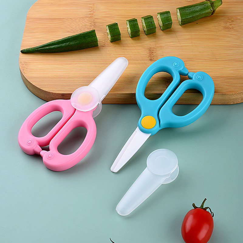 Factory wholesale cooked food scissors, takeout ceramic baby food storage scissors, baby food scissors, portable storage box scissors full figure