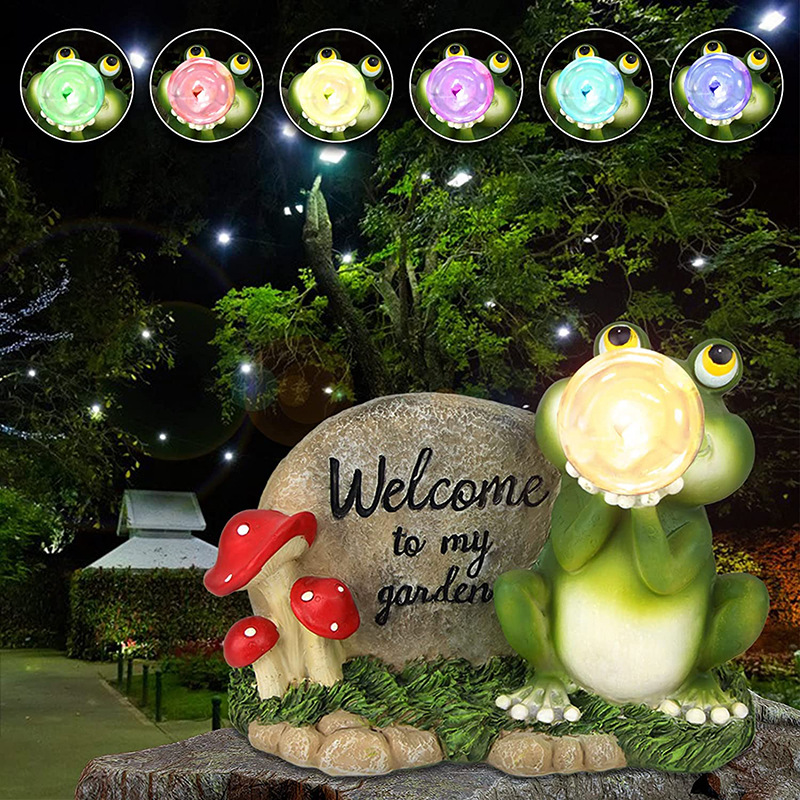 Amazon solar statues, garden frogs, resin statues, handicrafts, ornaments, garden courtyard landscape, decorative lights full figure