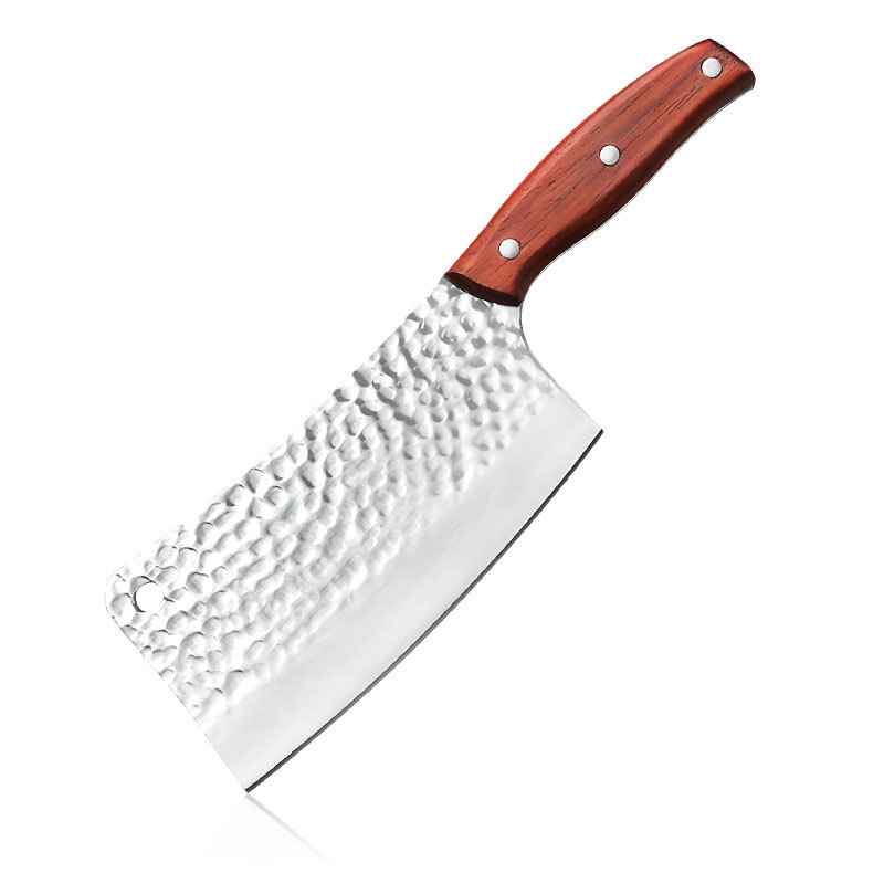 Stainless steel hammer-textured forging and chopping dual-purpose kitchen knife set, wooden-handled kitchen and chef multi-purpose knife in stock for wholesale Item Picture