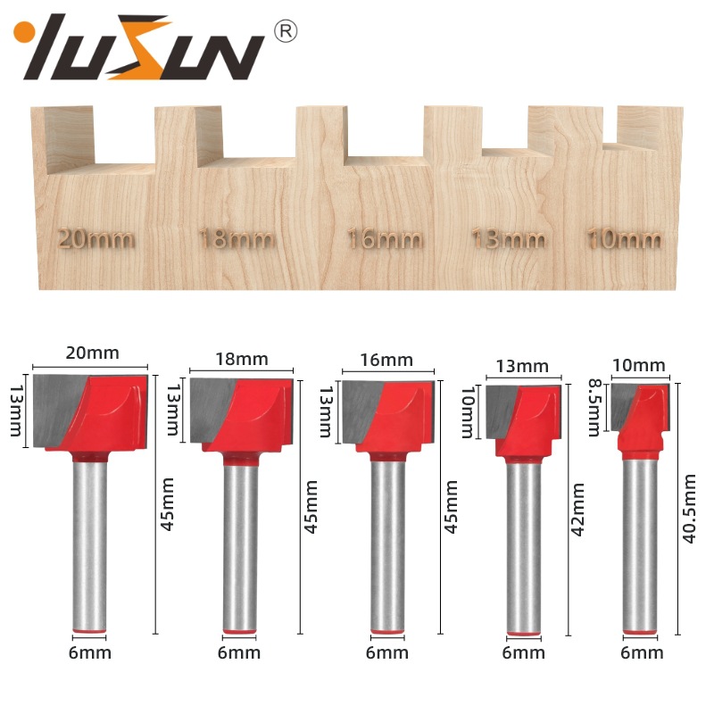 Yusheng red 6-piece 10-32mm woodworking milling cutter, bottom cleaning cutter, slotting cutter, bottom scraping and flat bottom cutter tools details Picture