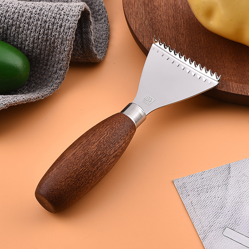 Creative kitchen small tools, small set, wooden handle, stainless steel fish scale, pulp peeling full figure