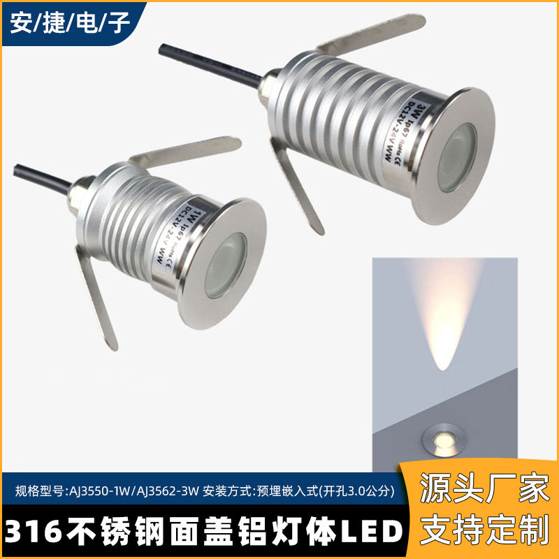 led courtyard ground light, 316 stainless steel face cover, aluminum lamp body, 1W mini light for villas, squares, corridors, gardens and lawns full figure