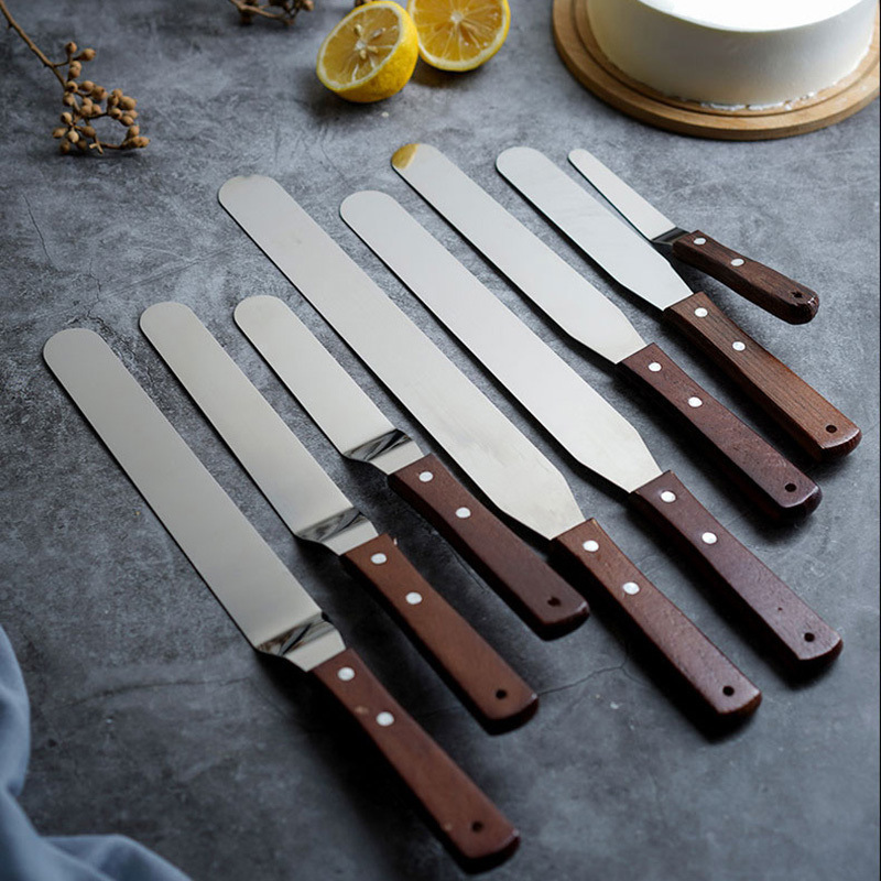 Scraper stainless steel cake cream smoothing and demolding 4/6/8/10-inch straight handle crank cake tool cross-border Specification drawing