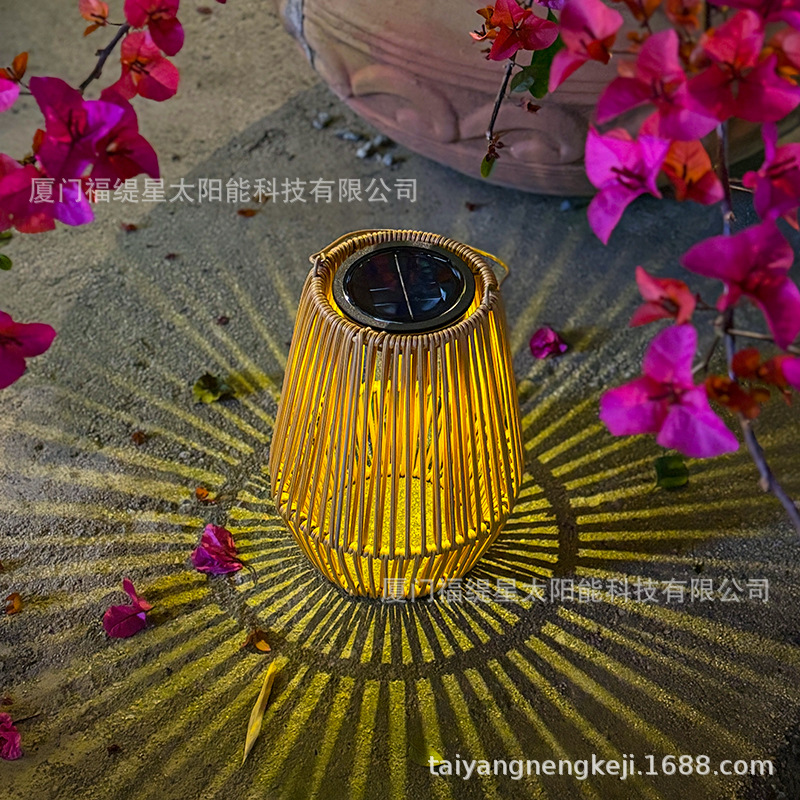 Cross-border solar-powered rattan lantern, courtyard garden, villa decoration, landscape feature, Chinese-style lantern, plastic rattan lantern Application Scenario