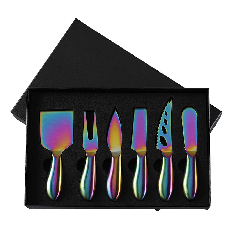Factory stock stainless steel hollow handle cheese knife six-piece gift box set, all-steel cheese knives, tableware, knives and forks Specification drawing