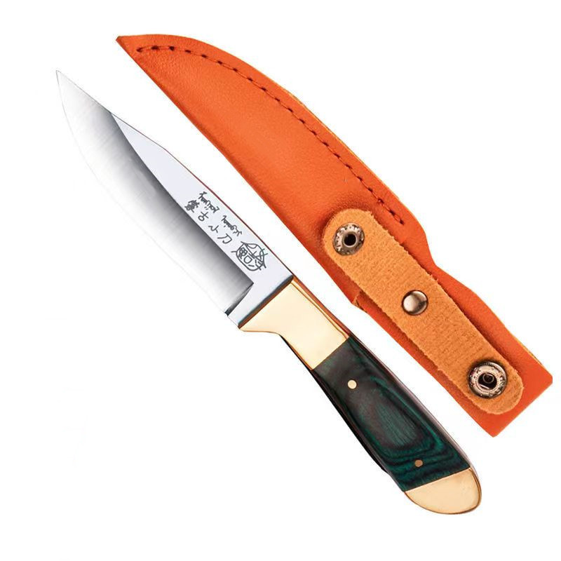 Thickened Mongolian hand-held meat knife, hand-pulled meat knife, small knife, table knife, steak knife, red and green wooden handle, Inner Mongolia lamb eating knife Item Picture