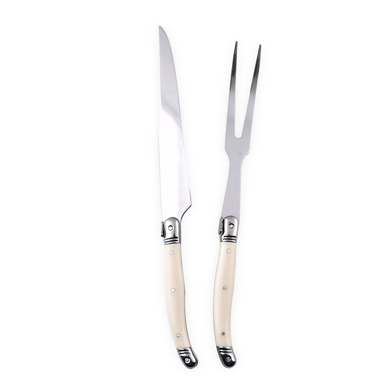 Milky white ABS plastic handle stainless steel tableware, Western tableware, steak knives, forks and spoons, salad and barbecue knives and forks Item Picture