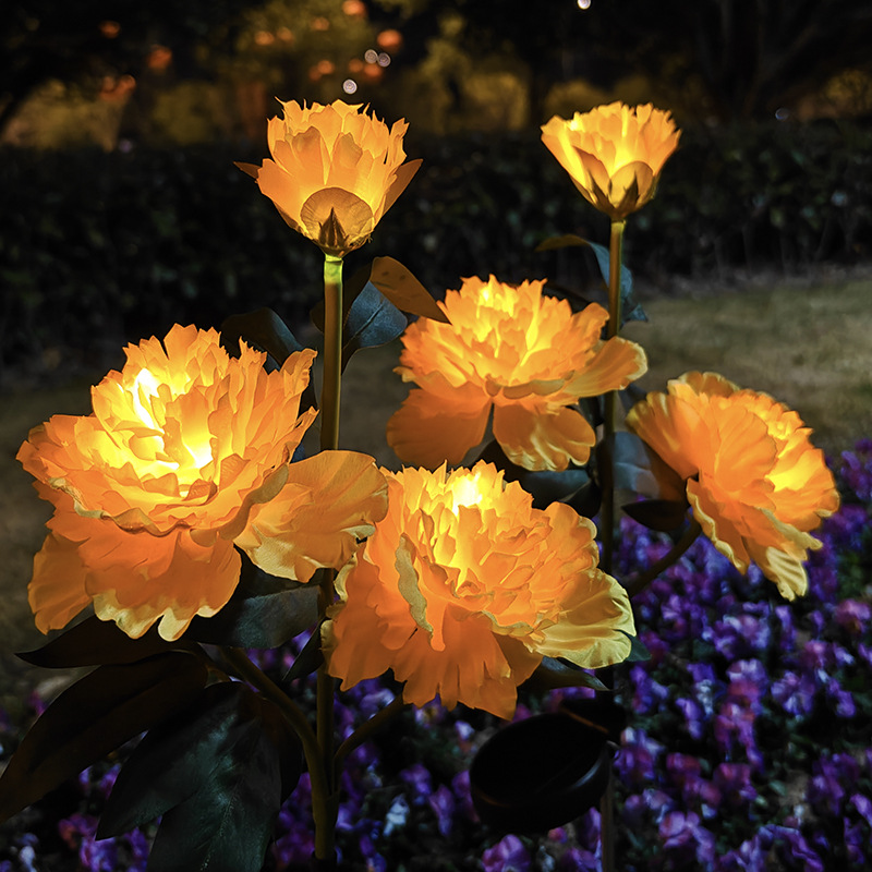 LED courtyard and garden decorative lights, lawn lights, outdoor waterproof atmosphere lights, solar peony simulation flower lights Specification drawing