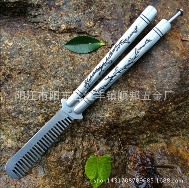 The new American double-dragon pattern butterfly knife practice knife, butterfly swinging comb training tool, multi-functional tool knife details Picture