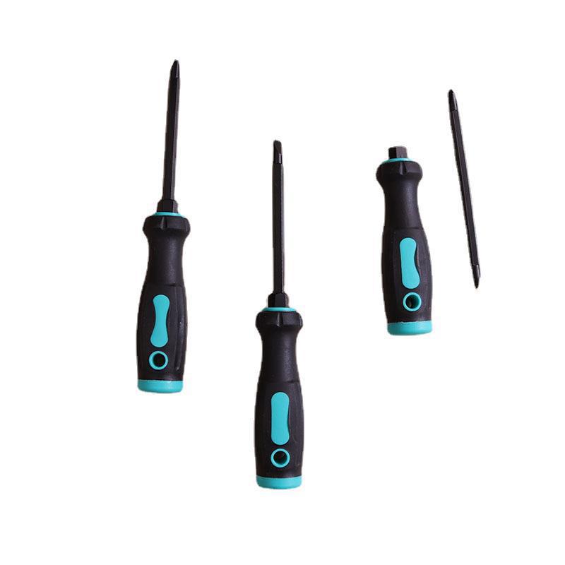A001 dual-purpose 4-inch screwdriver with rubber-coated black rod, flat-head cross screwdriver, manual magnetic dual-head dual-purpose screwdriver Item Picture