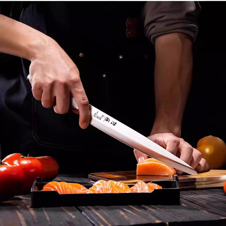 Japanese sashimi cooking knife, willow blade knife, raw fish knife, salmon knife, Japanese cooking knife, sushi slice knife, beef knife Application Scenario
