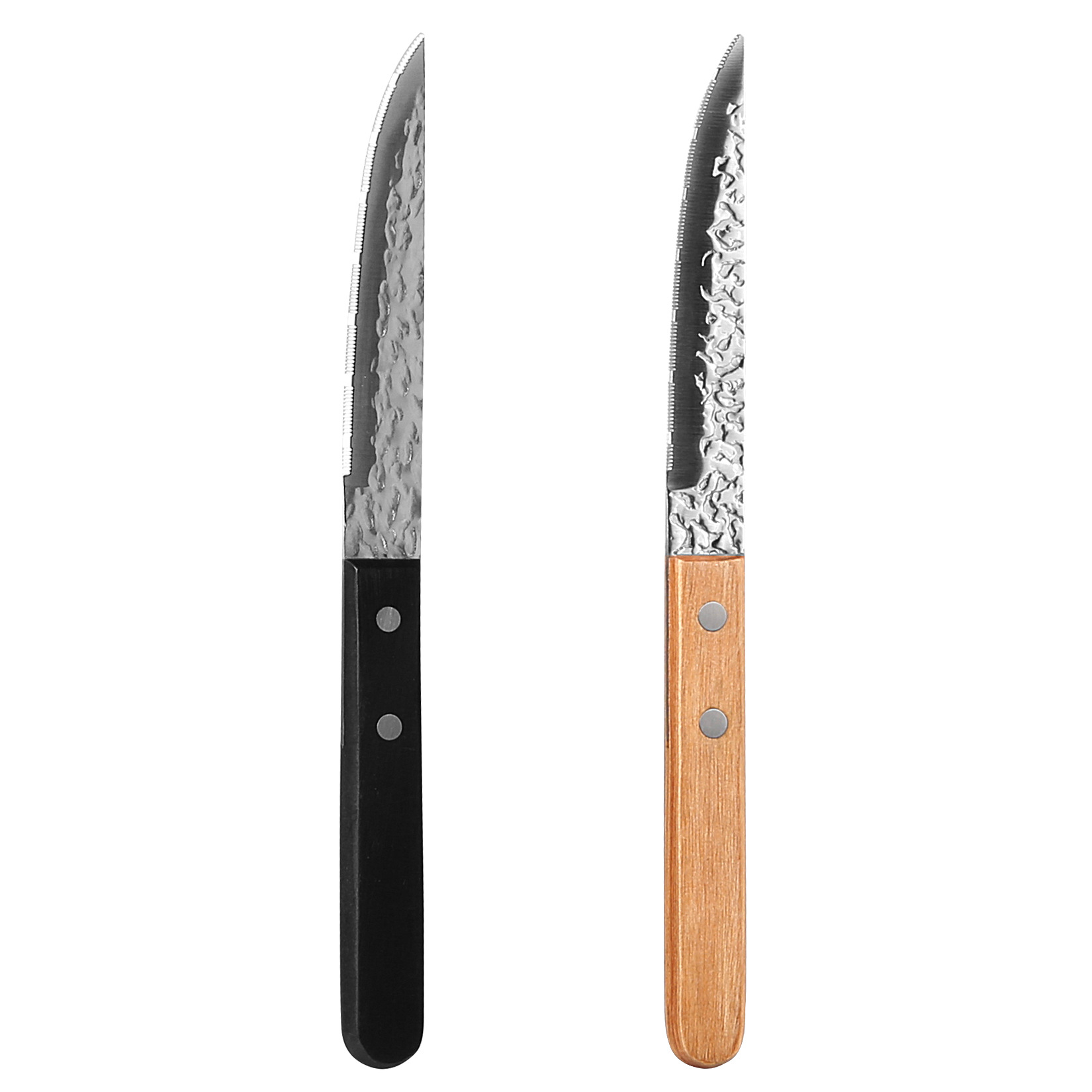 Kitchen knife set, stainless steel six-piece set, hammer texture 304 tableware, Japanese steak knife, wooden handle serrated small knife Item Picture