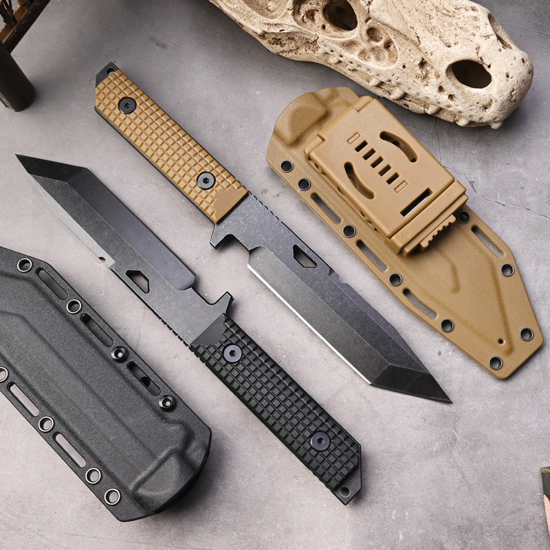 "Advance Outdoor Straight Knife Camping Equipment Portable knife, one-piece keel fruit knife, desert color handle. details Picture