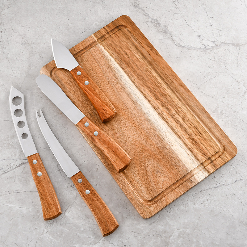 Ruitai Cheese Knife Set, cheese board small cutter, cheese knife, acacia wood handle, stainless steel cheese pizza small cutter Application Scenario