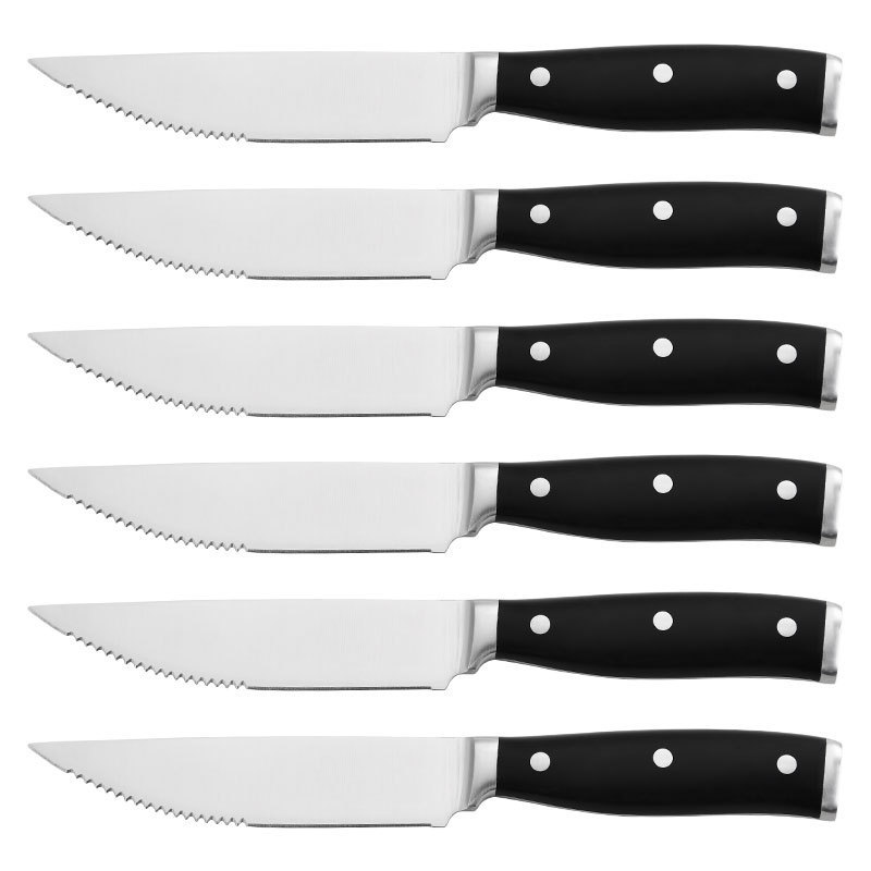 Cross-border Amazon 5-chromium half-edge serrated stainless steel kitchen knife set, Steak knife, Multi-purpose knife Gift Box 6-piece set Item Picture