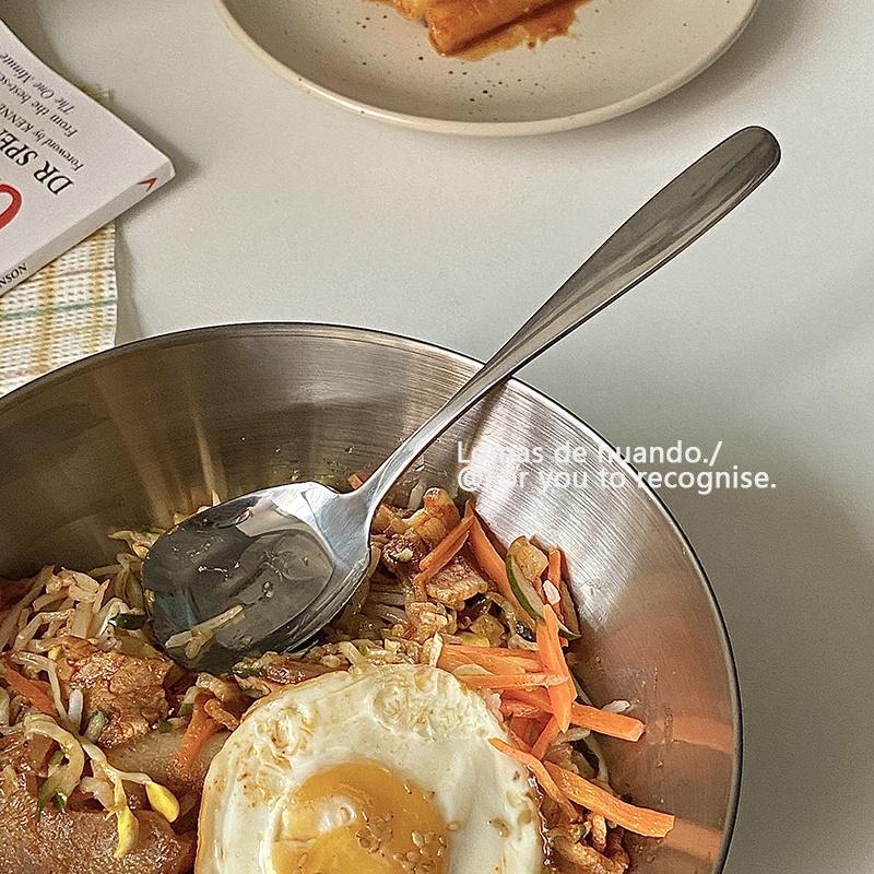 Korean-style household Western-style rice spoon, dessert ice cream spoon, high appearance level, stainless steel spoon, yogurt oat spoon, square head Specification drawing