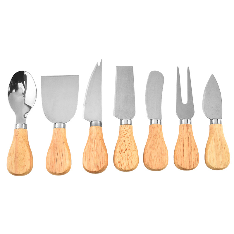 Factory wholesale stainless steel cheese knife 4-piece set, wooden handle household cheese butter knife, kitchen cheese knife set Item Picture