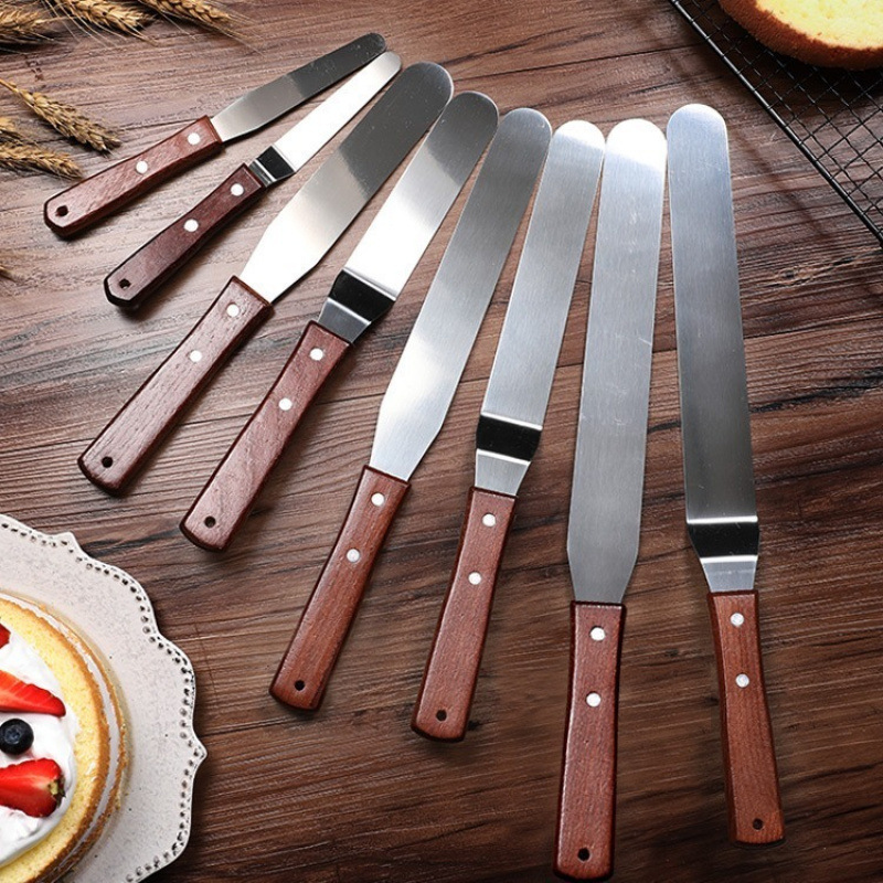 Scraper stainless steel cake cream smoothing and demolding 4/6/8/10-inch straight handle crank cake tool cross-border Application Scenario