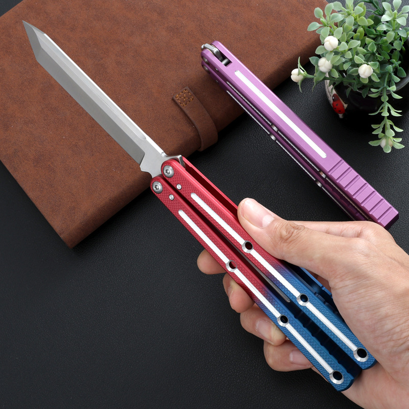 New outdoor butterfly knife siren Yangjiang Tsunami standard aluminum alloy one-piece handle multi-functional toy without sharp edges Specification drawing