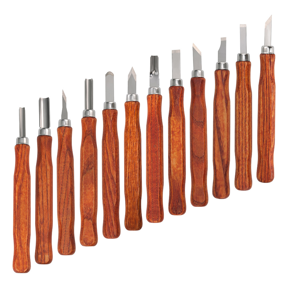 New 12-piece set of cork engraving knives, art engraving knives, imitation rosewood engraving knives, woodworking engraving sets details Picture