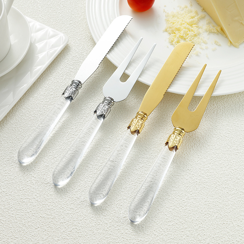 Cross-border stainless steel cheese knife and fork set, crystal handle cheese knife, butter knife, kitchen tools, baking knife manufacturer full figure