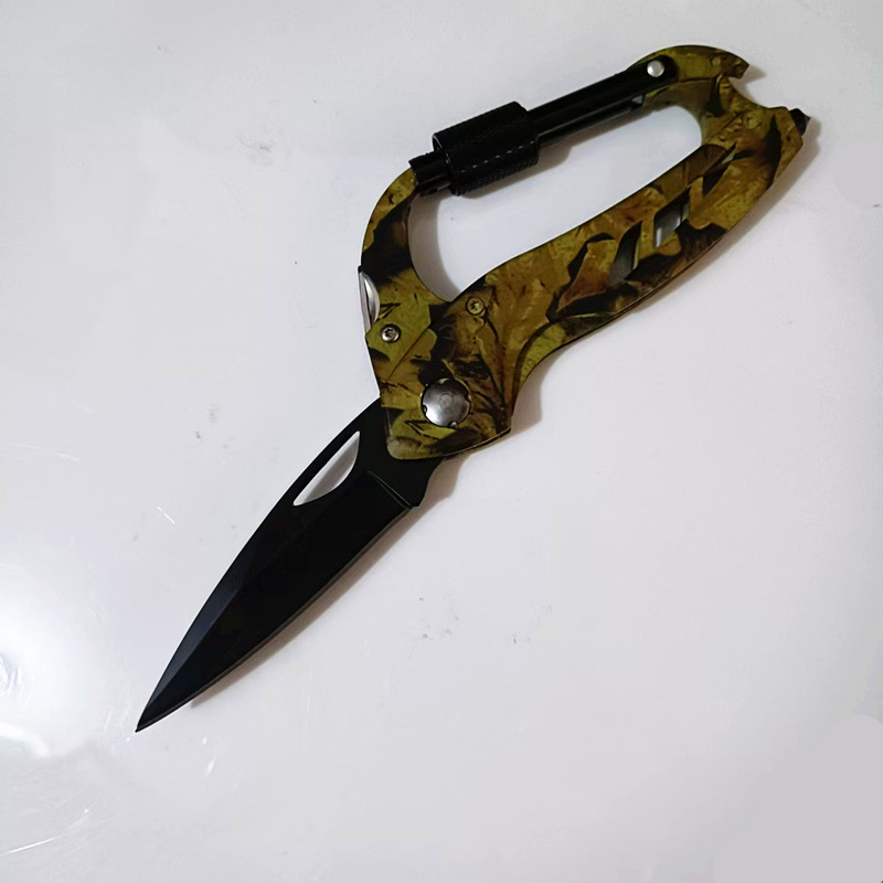 New aluminum alloy and stainless steel outdoor five-in-one tool, mountaineering buckle folding knife, promotional gift knife Item Picture