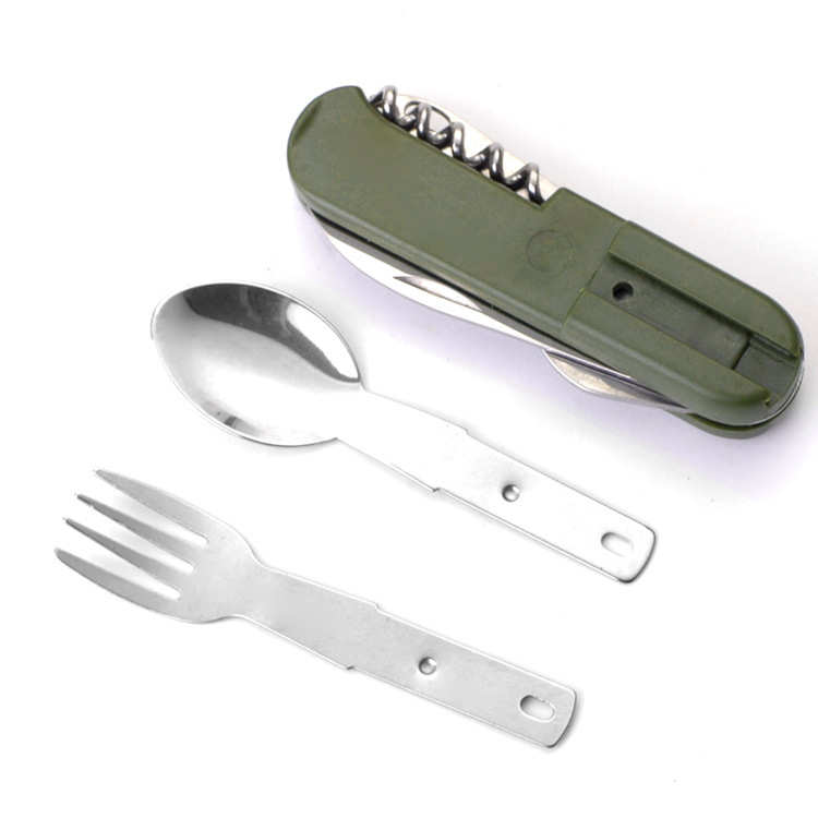 Portable tableware, outdoor tableware, camping folding knife, fork and spoon combination tableware, multi-functional folding tableware three-piece set Specification drawing