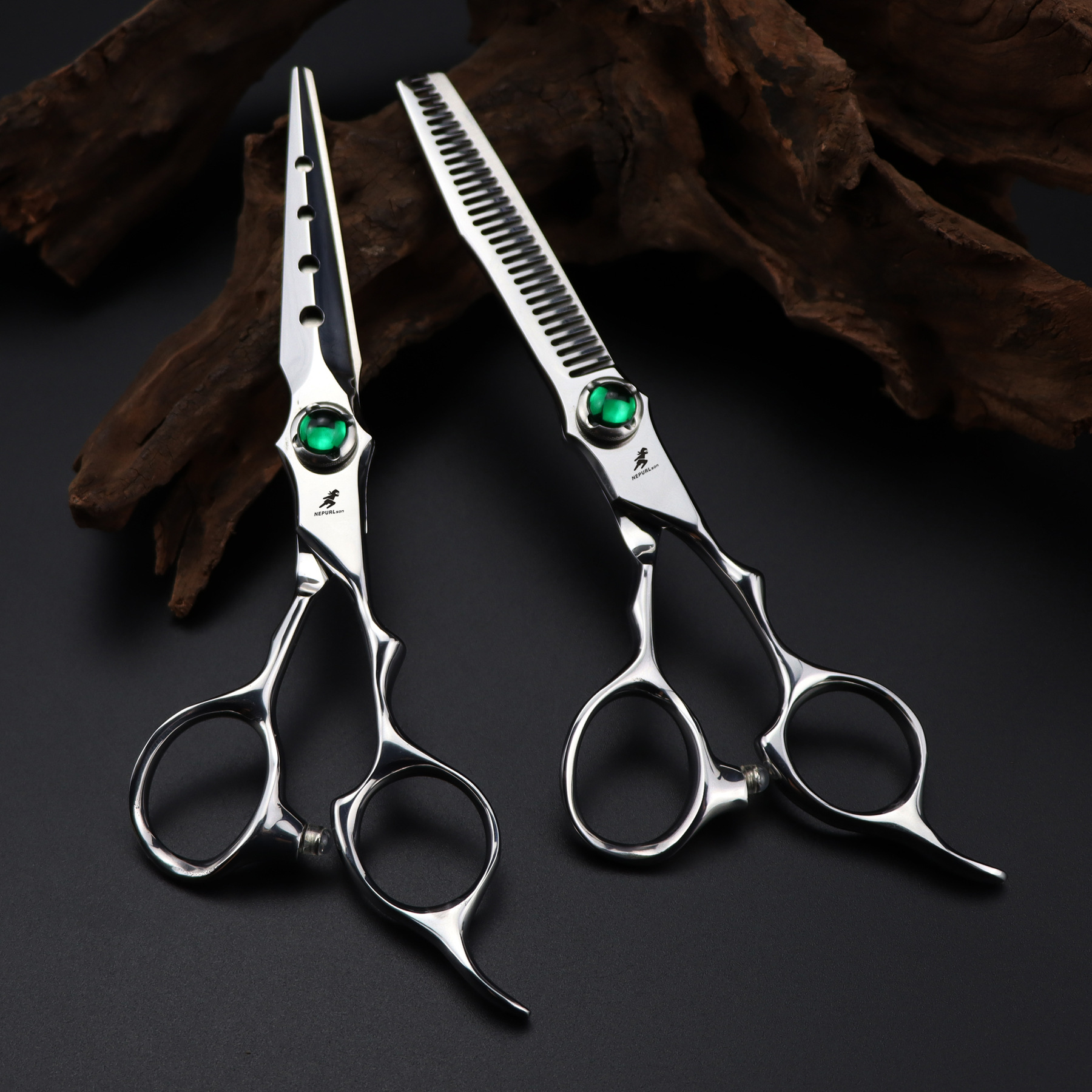 6.0-inch Napson Double Sword Green gemstone hair clipper Straight Cut Teeth clipper 1H details Picture