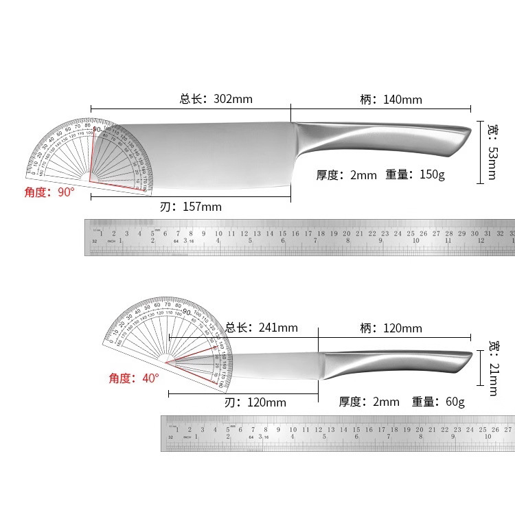Cross-border foreign trade export hollow-handled all-steel kitchen knife sets, chef knives, Santak knives, bread knives, and boning knives Application Scenario
