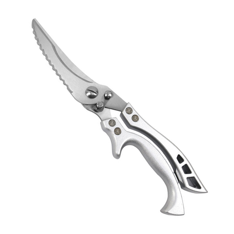 Stainless steel kitchen chicken bone scissors, multi-functional household rebound scissors, aluminum handle, chef's powerful scissors for fish, shrimp and crab Item Picture