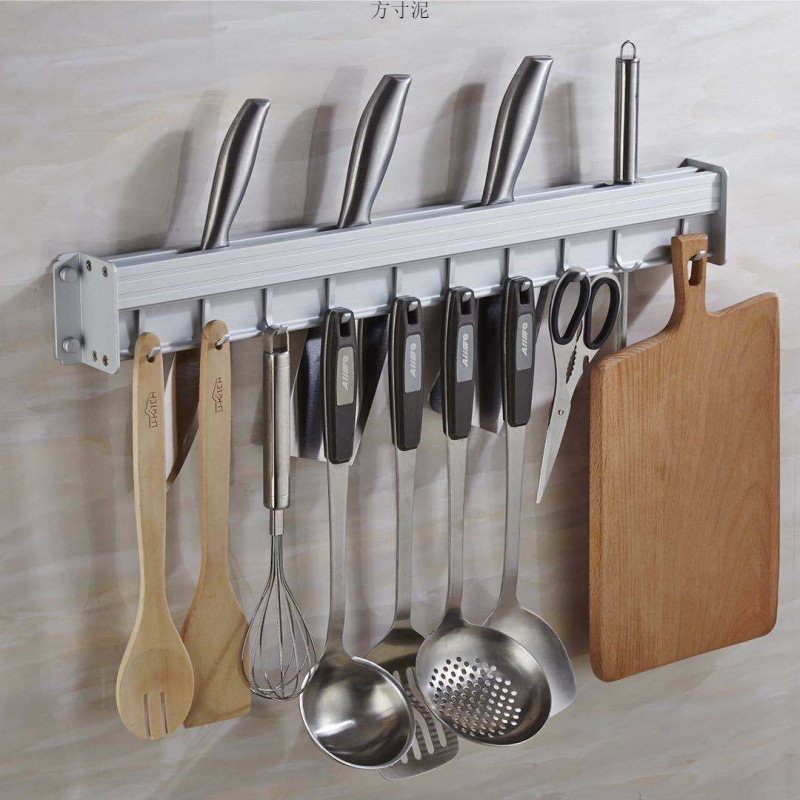 Non-drilling kitchen knife rack, wall-mounted kitchen hanging rack, spatula, space aluminum hook, knife storage rack, kitchen storage rack details Picture