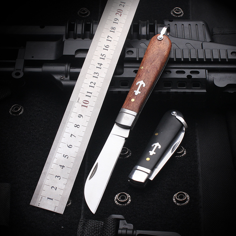 Traditional electrician's knife, non-insulated wire stripping knife, stainless steel sharp folding knife, wooden handle steel head grafting knife, cable knife full figure