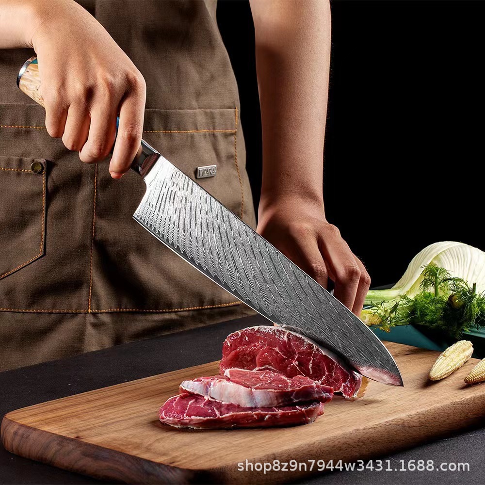 Damascus Kitchen knife set of 9 pieces: Stainless steel kitchen knife, sharp slicing knife, Japanese cuisine chef's knife Application Scenario