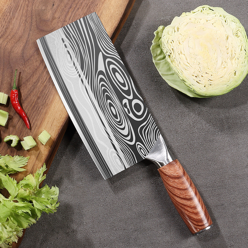 The manufacturer sells a dual-purpose Damask grain female family solid wood slicing and bone-cutting knife with a handle made of rosewood Specification drawing