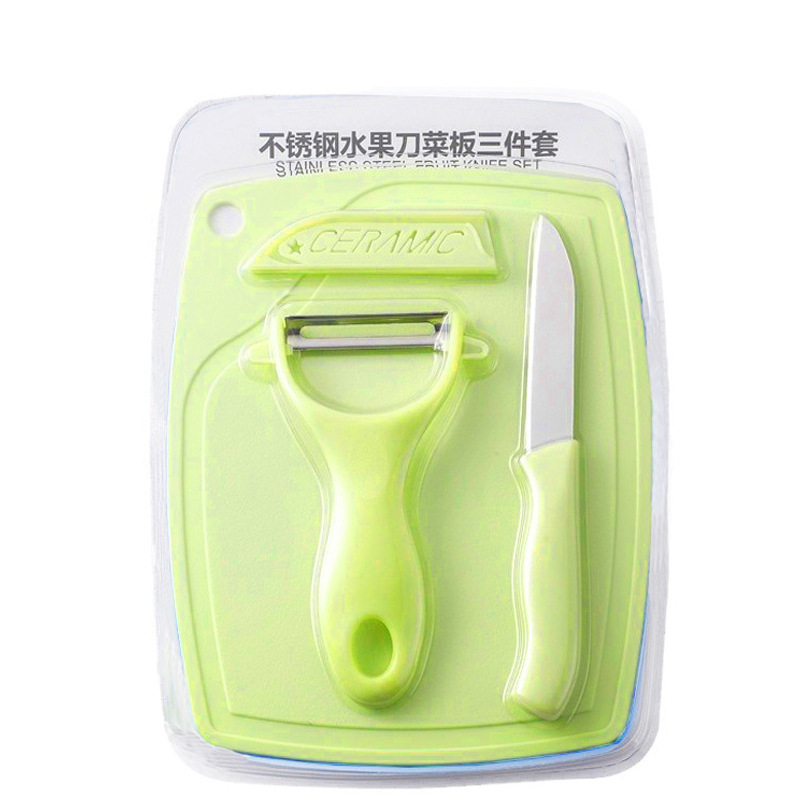 Stainless steel fruit knife, peeler, kitchen peeler and scraper, cutting board three-piece set *1 set Item Picture