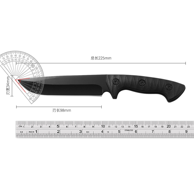 Outdoor knife, straight knife, tactical K sheath knife, camping survival knife with whistle, magnesium stick, compass, flashlight Application Scenario