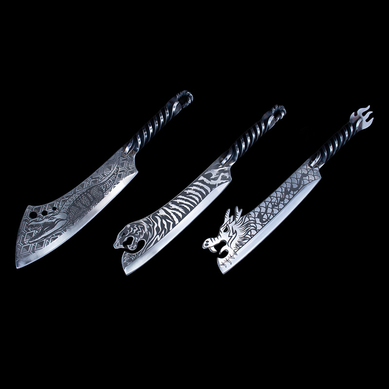 Longquan Xiake Tang kitchen knives, one-piece forged cooking knives, crocodile slicing knives, twisted steel handles, raw fish knives, bone-picking knives full figure