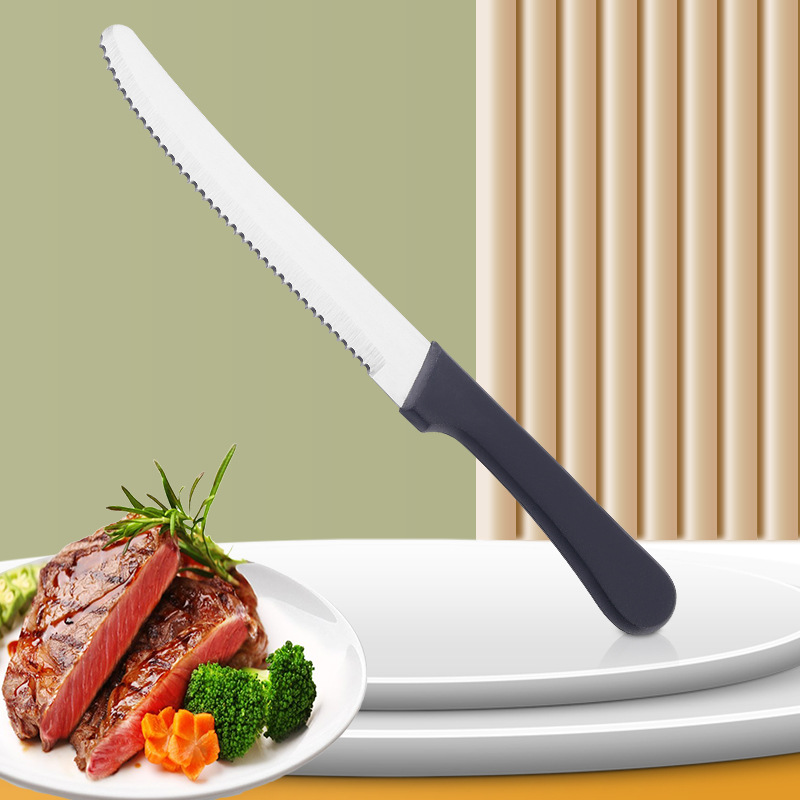 Amazon's best-selling stainless steel steak knife, plastic handle thickened steak knife, fine serrated steak knife tableware full figure