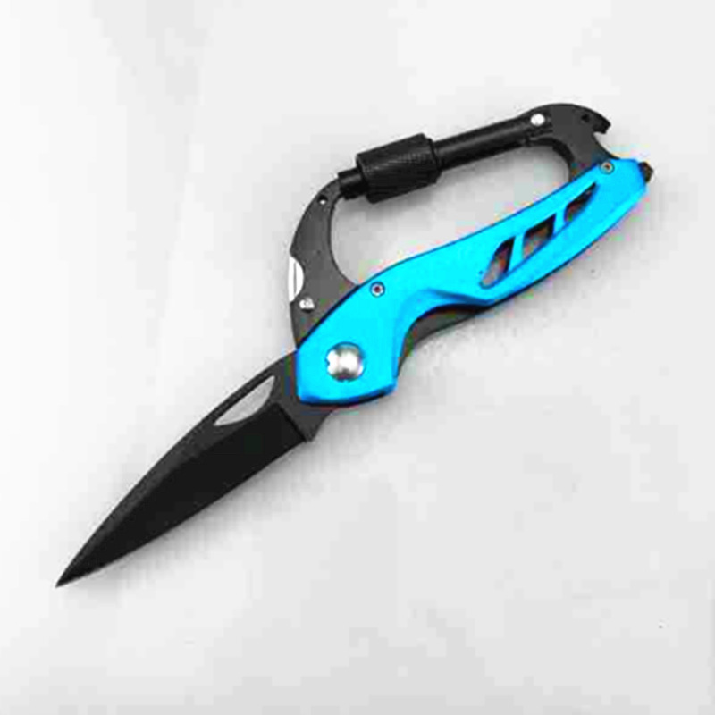 New aluminum alloy and stainless steel outdoor five-in-one tool, mountaineering buckle folding knife, promotional gift knife Specification drawing